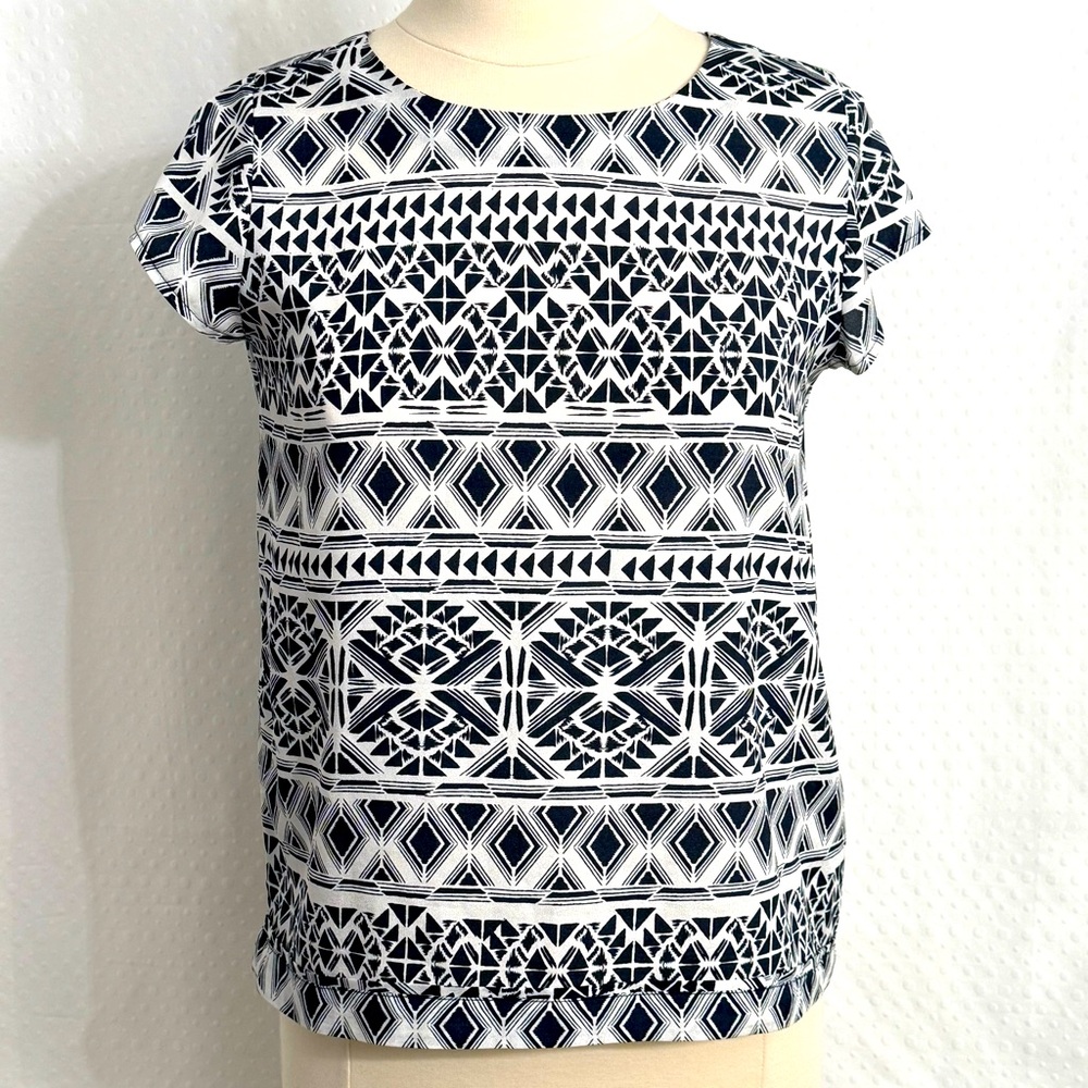 The Limited Petite Women's Aztec Capped Sleeve Top, Black & White, Size: M